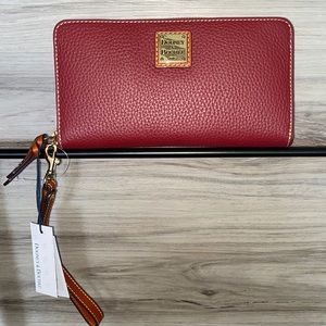 NWT- Dooney & Bourke Large Pebble Leather Zip Around Wristlet, Cranberry